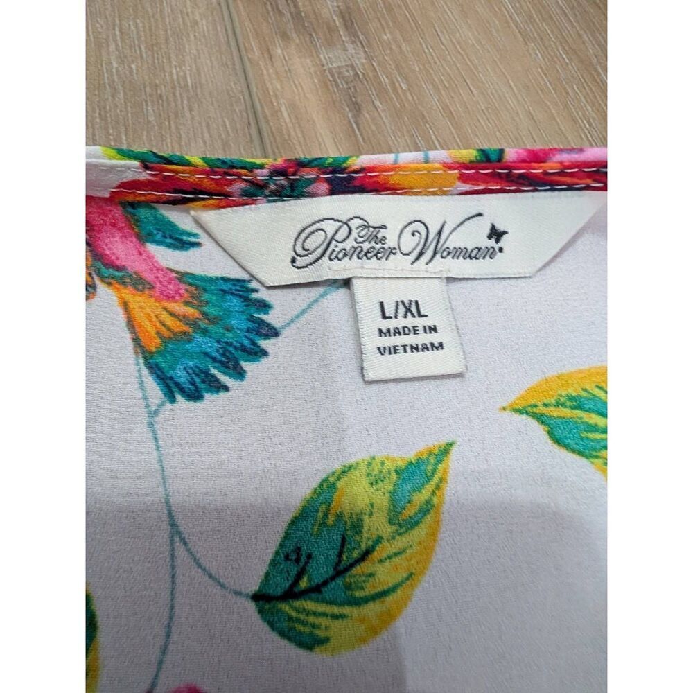 Pioneer Woman Pink Flounce Sleeve Topper Chinoserie Birds Boho Kimono L/XL NWT - Picture 15 of 15